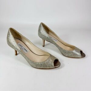 Jimmy Choo Silver Peep Toe Heels